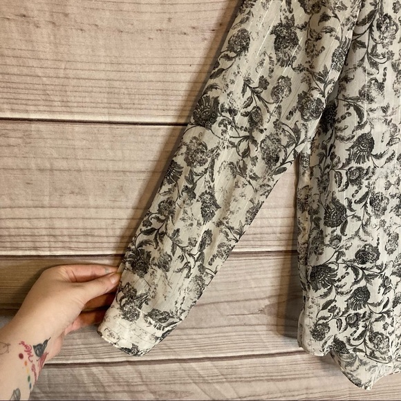 THE Kooples Baroque Print Floral Ruffle Lace Up Top In White - Picture 8 of 14